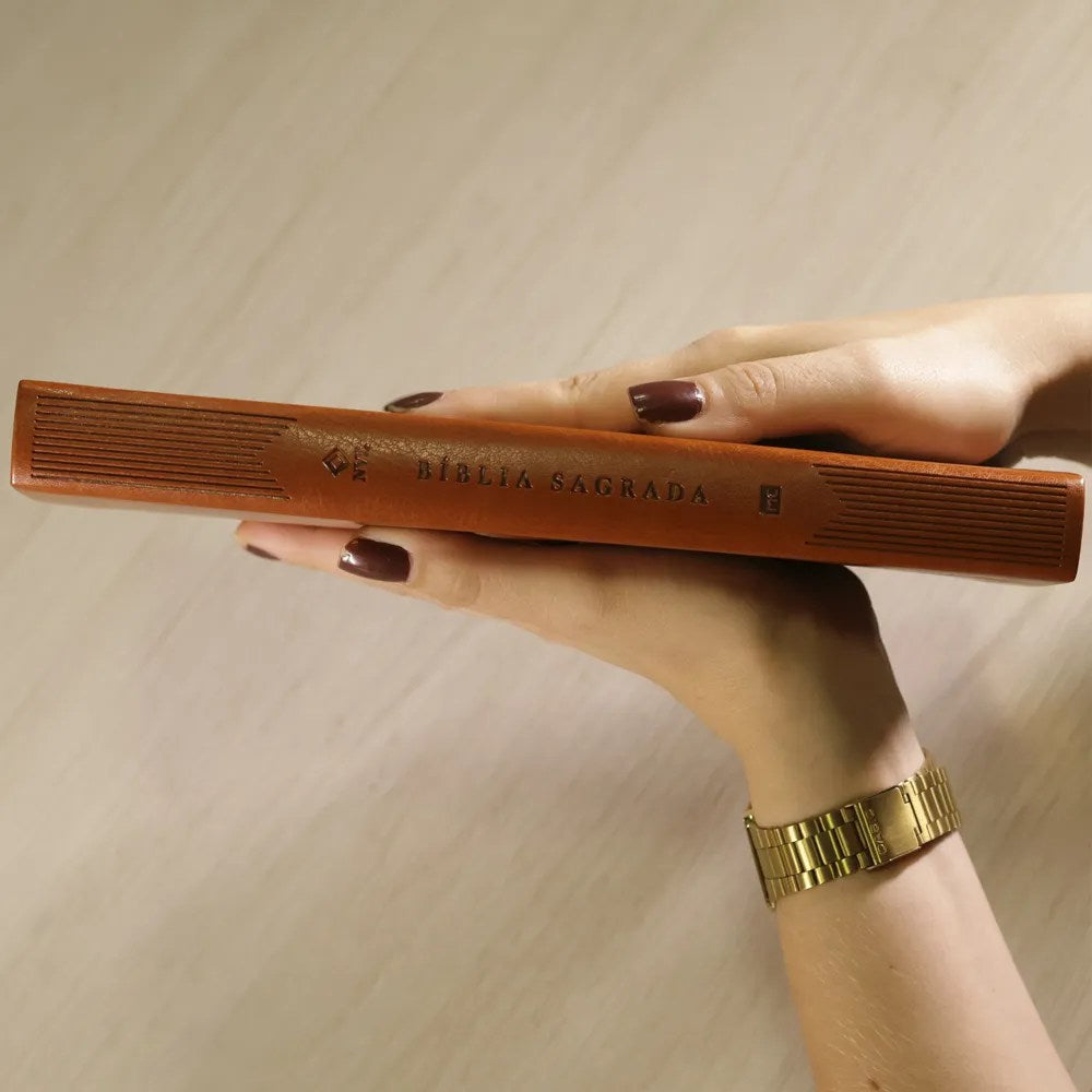 Bíblia Slim Filament | NVT | Letra Grande | Capa Couro Sintético Marrom