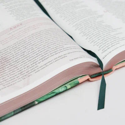 Bíblia Da Mulher De Fé | NVI | Letra Normal | Capa Dura Tecido Rosa e Folhagem