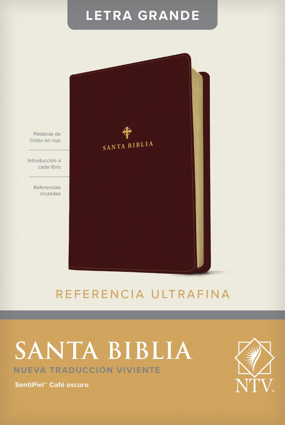 Santa Biblia NTV, Edición de referencia ultrafina, letra grande | SentiPiel | Café oscuro | Letra Roja