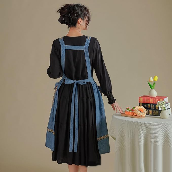 Delantal para cocina azul | Algodón | Diseño coreano elegante