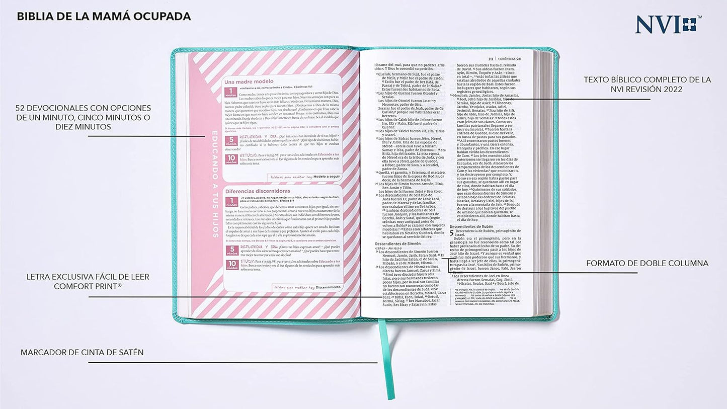 Biblia de la Mamá Ocupada | NVI | Turquesa | Palabras de Jesús en Rojo