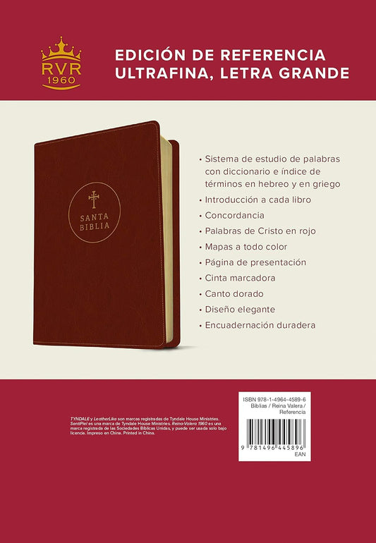 Santa Biblia RVR 1960 | Edición de Referencia Ultrafina | Letra Grande | SentiPiel Café Rojizo | Letra Roja