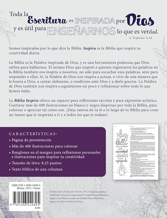 Biblia Inspira NTV | Tapa dura de SentiPiel | Lavanda