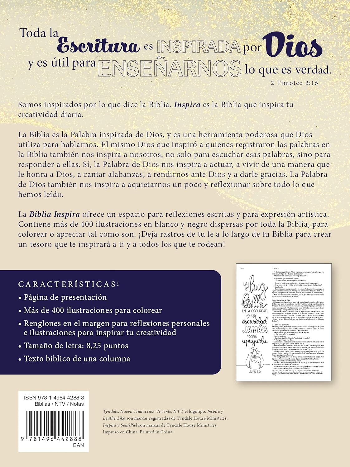 Biblia Inspira NTV | SentiPiel | Oro | Para colorear