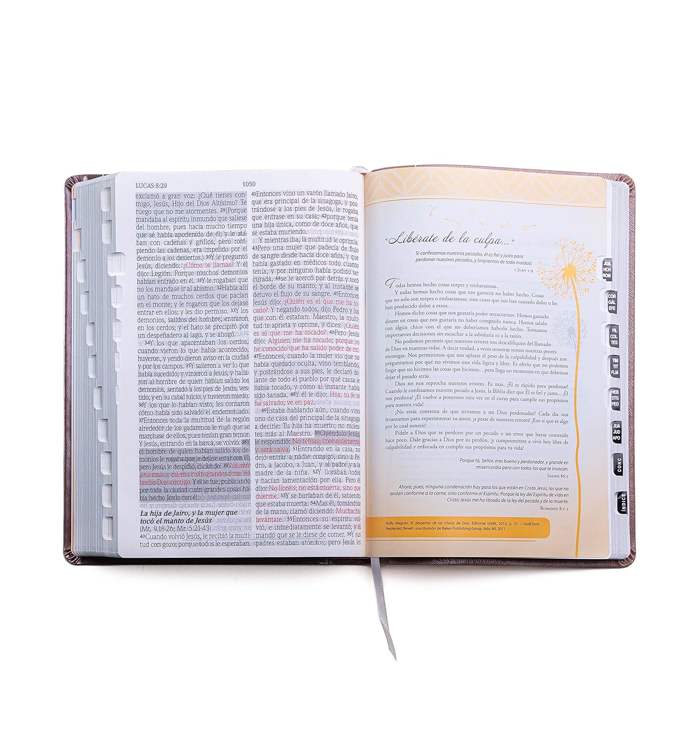Biblia para Mujeres | RVR 1960 | Promesas Inspira | Piel especial rosa con índice | Tapa dura