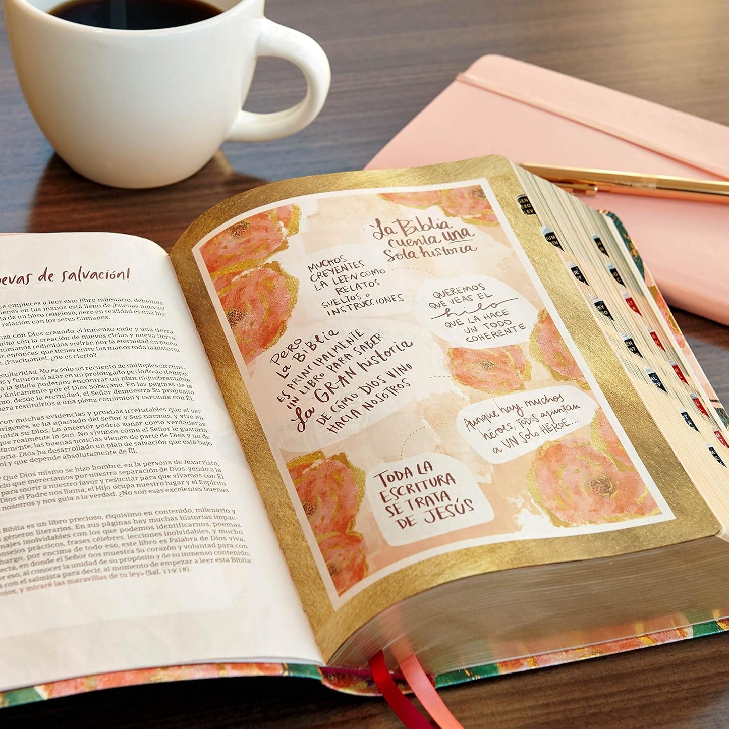 Biblia Devocional Centrada en Cristo | RVR 1960 | Floral símil piel con índice | 365 devocionales