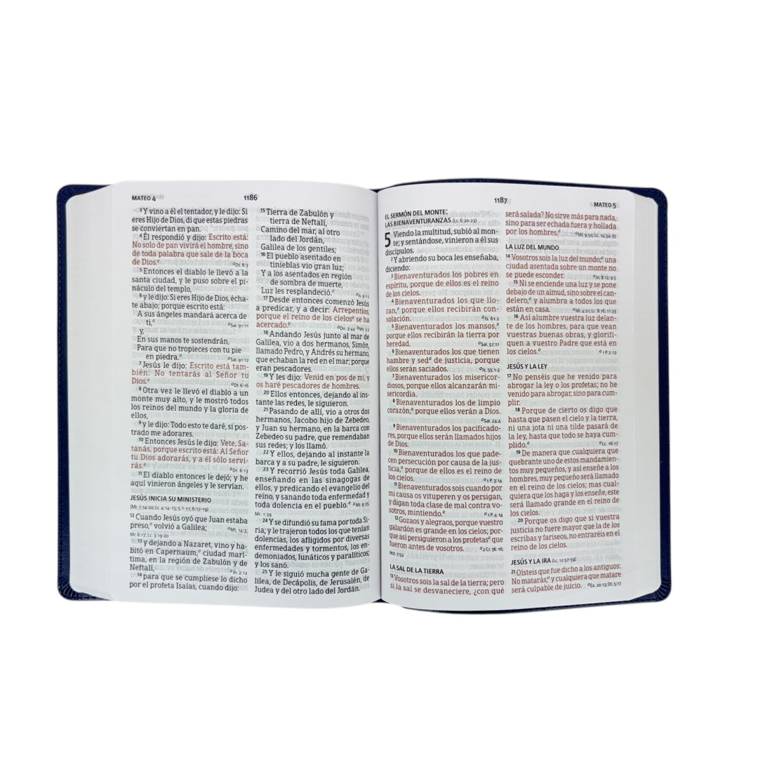 Biblia Reina Valera 1960 | Letra grande 12 pts | Tamaño manual | Símil piel azul marino con flores | Español