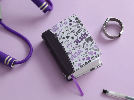 Biblia RVR60 | Tamaño bolsillo | Palabras de Vida | Amor lila | Letra 8,5 ptos | Índice