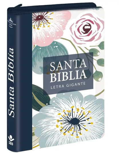 Biblia Reina Valera 1960 | Letra grande 11 pts | Tapa floral azul | Índice y cierre | Español