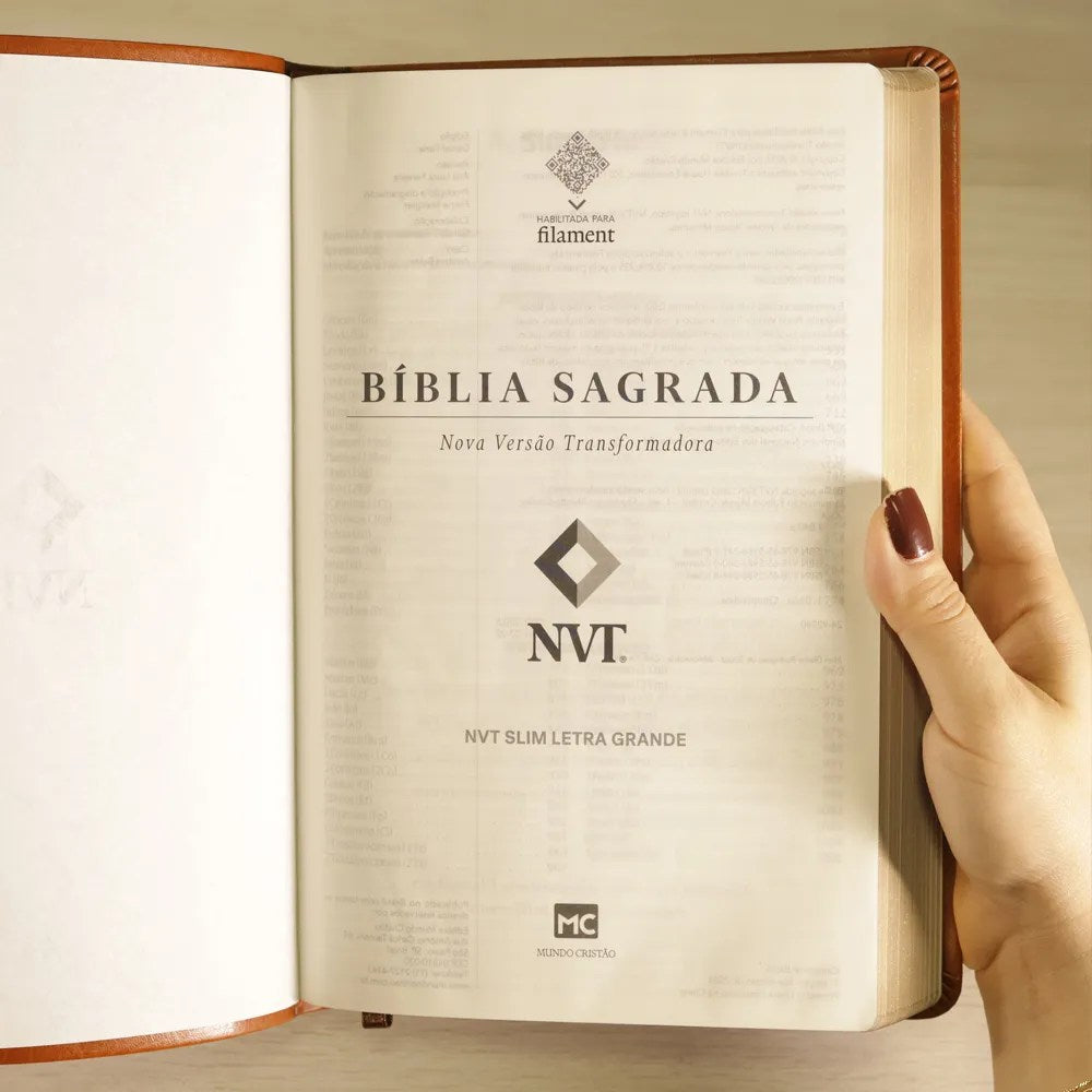 Bíblia Slim Filament | NVT | Letra Grande | Capa Couro Sintético Marrom