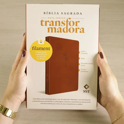 Bíblia Slim Filament | NVT | Letra Grande | Capa Couro Sintético Marrom
