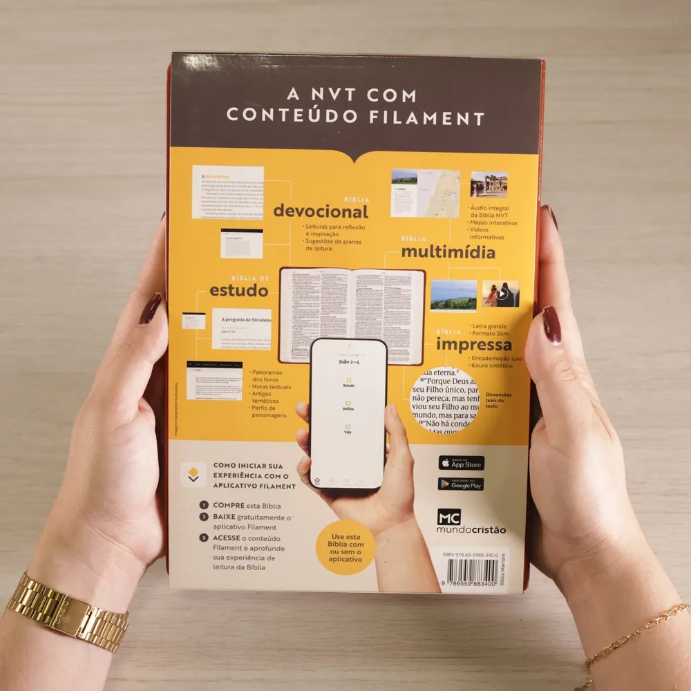 Bíblia Slim Filament | NVT | Letra Grande | Capa Couro Sintético Marrom