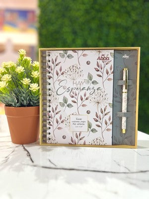Libreta y Bolígrafo ABBA | Set Hay Esperanza | Job 11:18 | Tapa dura argollada