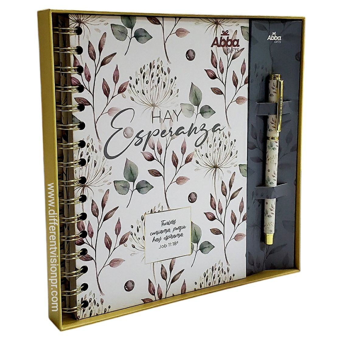 Libreta y Bolígrafo ABBA | Set Hay Esperanza | Job 11:18 | Tapa dura argollada