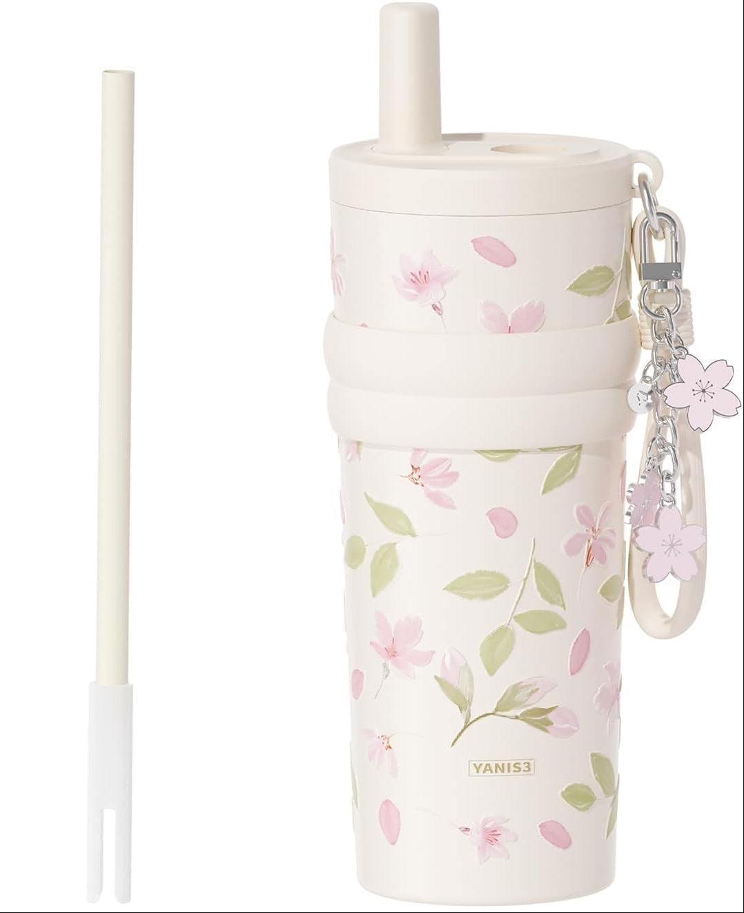 Vaso térmico | 550 ml | Acero inoxidable | Diseño floral en relieve | Flor de durazno