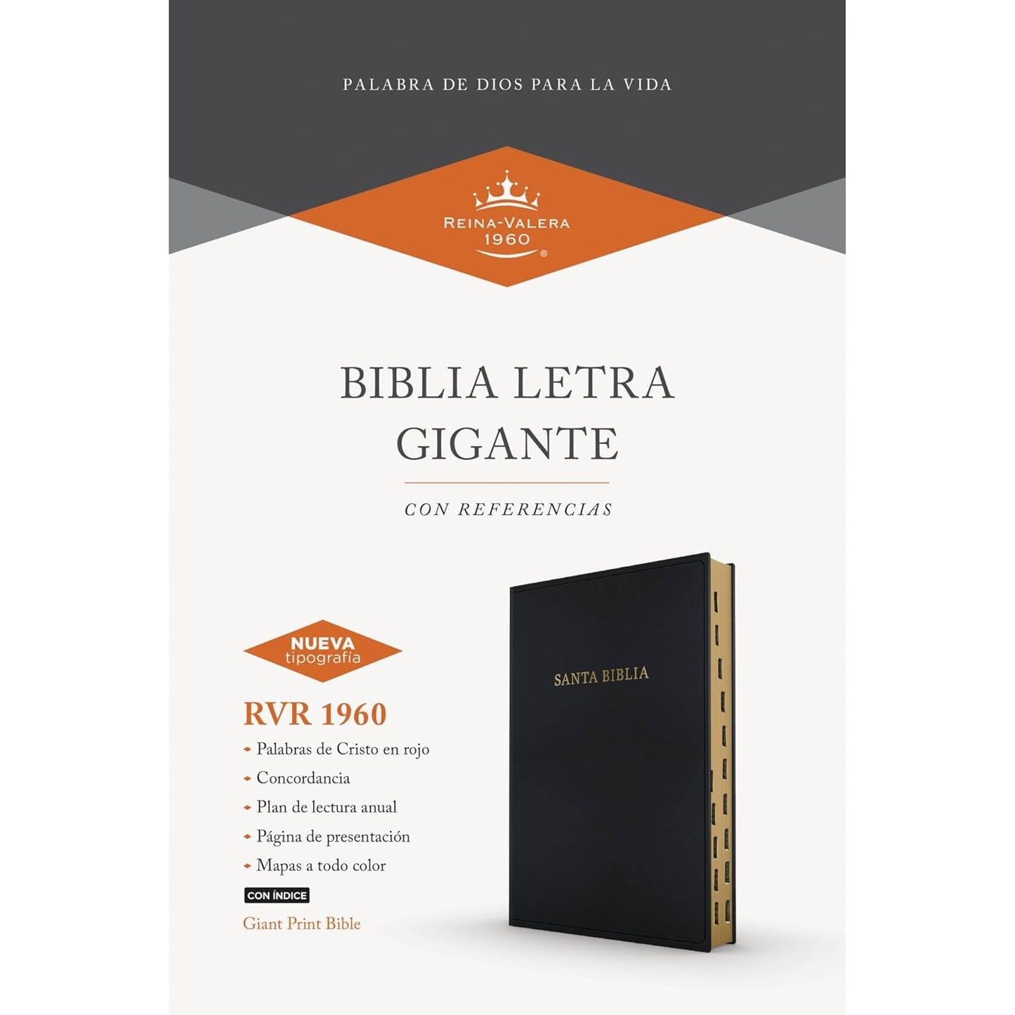 Santa Biblia | RVR 1960 | Letra gigante | Negro | Imitación piel | Con índice