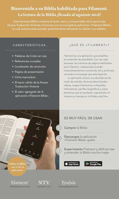 Biblia Ultrafina NTV | Filament App | Negro | SentiPiel con índice | Letra roja