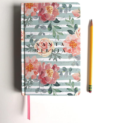 Biblia Reina Valera 1960  | Letra grande  | Tamaño manual  | Tapa dura rosas rosadas