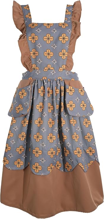 Delantal | Estampado floral | Gris con marrón