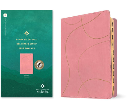 Biblia de Estudio del Diario Vivir para Jóvenes | NTV | Rosa pastel | SentiPiel con índice | Letra grande roja | Con Filament App