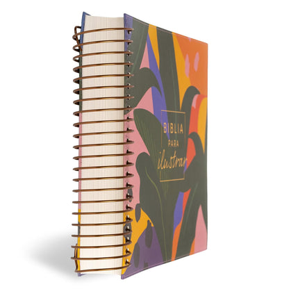 Biblia para ilustrar | Reina Valera 1960 | Símil piel floral | Margen creativo | Espiral metálico