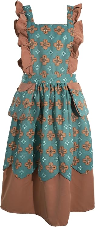 Delantal | Estampado floral |  Turquesa con marrón