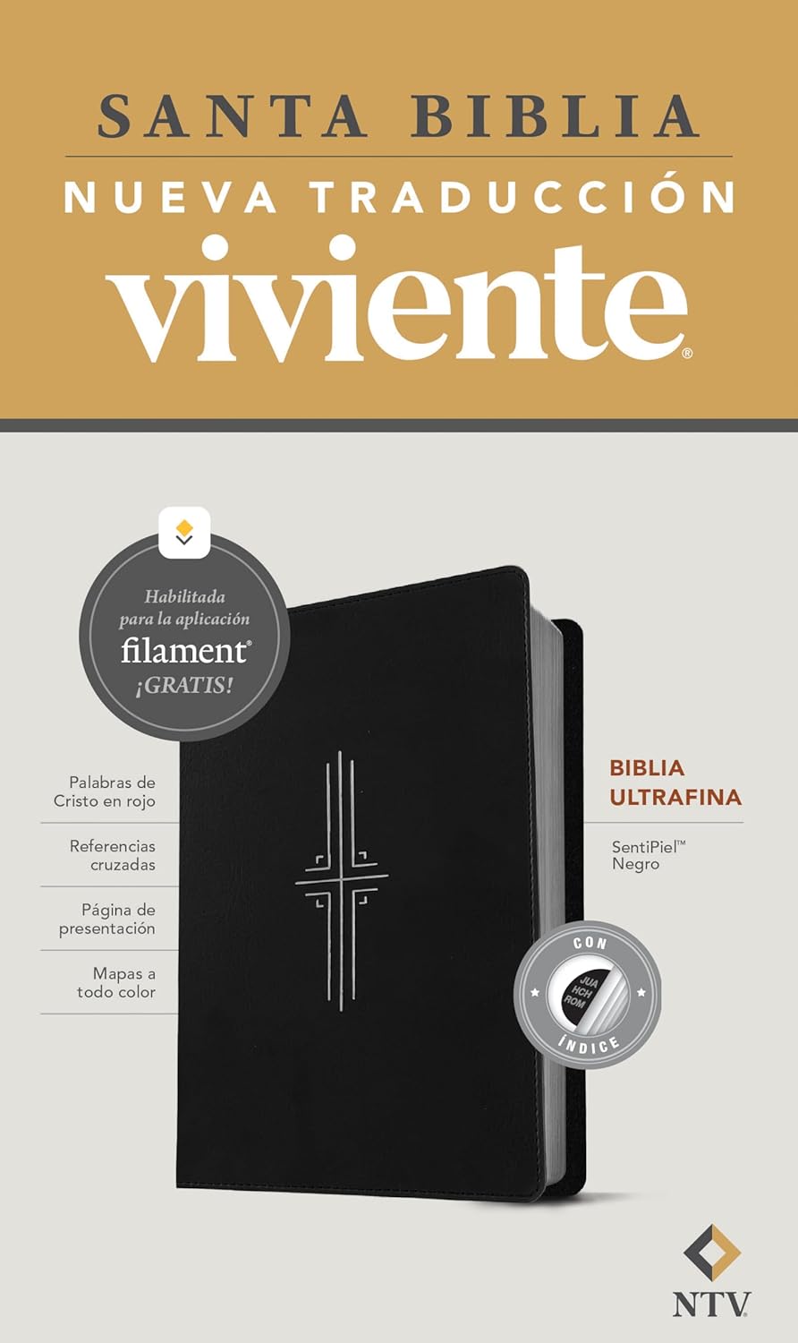 Biblia Ultrafina NTV | Filament App | Negro | SentiPiel con índice | Letra roja
