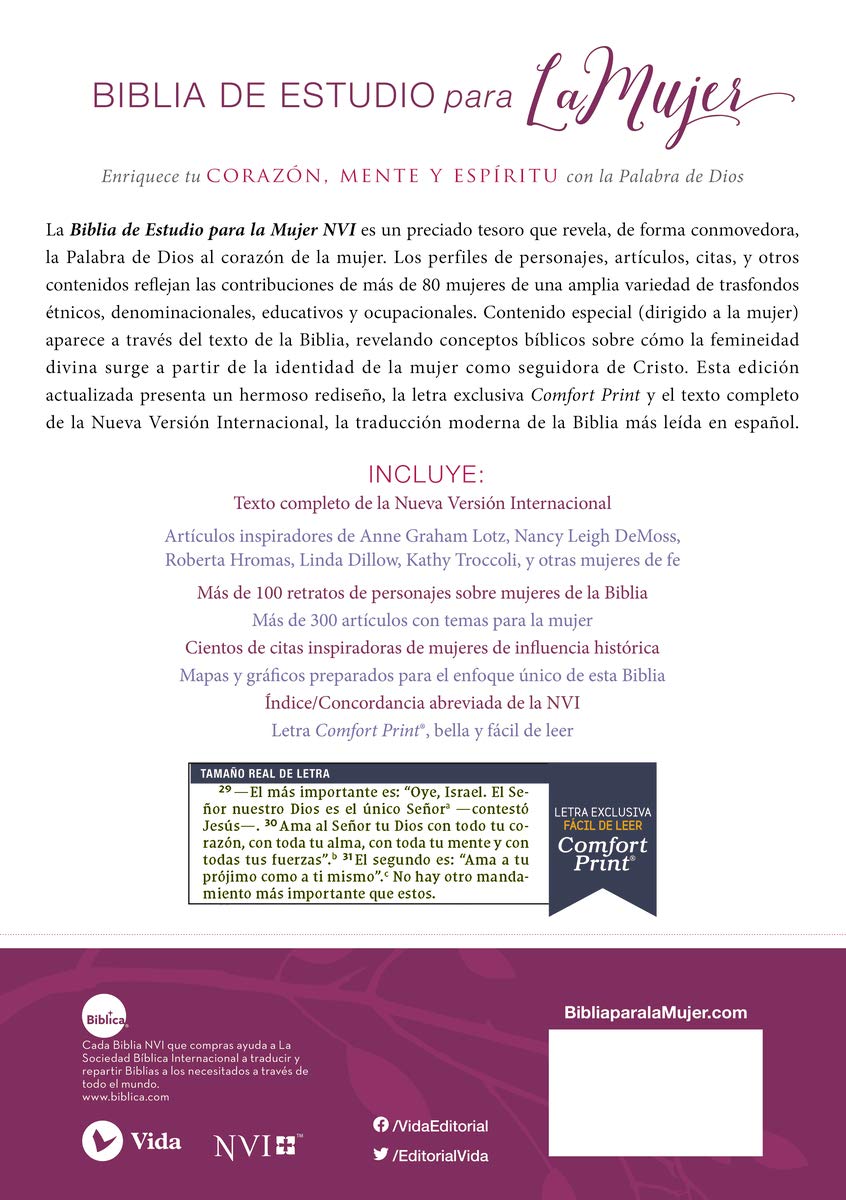 Biblia de Estudio para la Mujer | NVI | Leathersoft y tela lila | Comfort Print