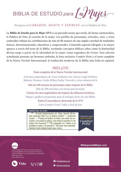 Biblia de Estudio para la Mujer | NVI | Leathersoft y tela lila | Comfort Print