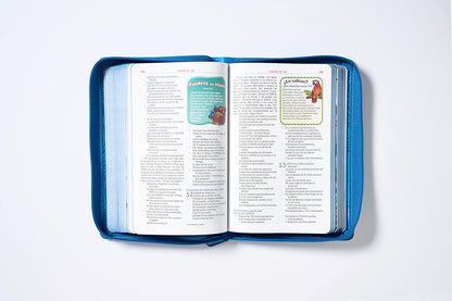 Biblia Aventura | NBLA | Interior a color | Leathersoft azul | Con cierre