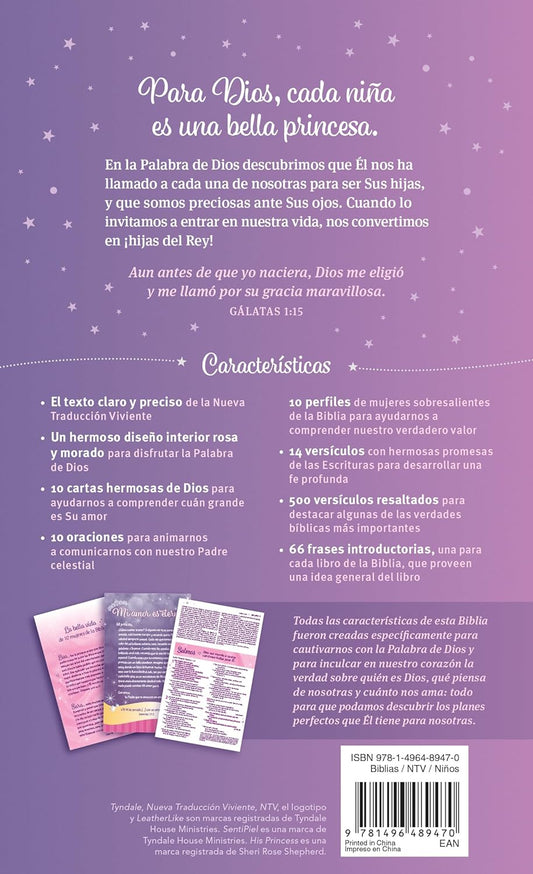 Biblia NTV | Mi bella princesa | SentiPiel violeta brillante
