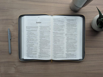 Biblia ultrafina | NTV | Letra grande | Zíper | Filament | SentiPiel gris | Letra roja