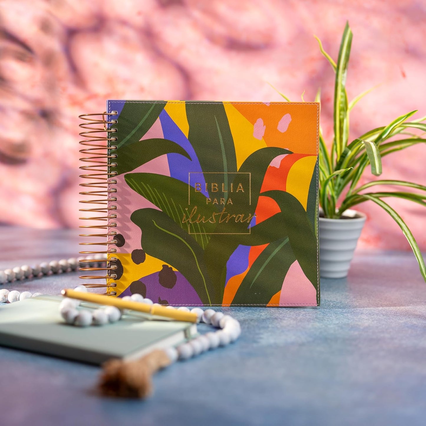 Biblia para ilustrar | Reina Valera 1960 | Símil piel floral | Margen creativo | Espiral metálico