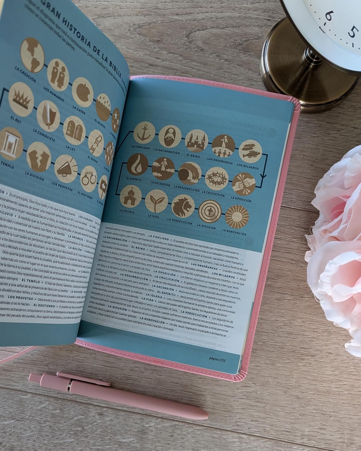 Biblia de Estudio del Diario Vivir para Jóvenes | NTV | Rosa pastel | SentiPiel con índice | Letra grande roja | Con Filament App