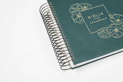 Biblia para ilustrar | Reina Valera 1960 | Símil piel verde | Margen creativo | Espiral metálico | Español