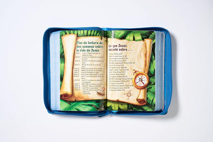 Biblia Aventura | NBLA | Interior a color | Leathersoft azul | Con cierre