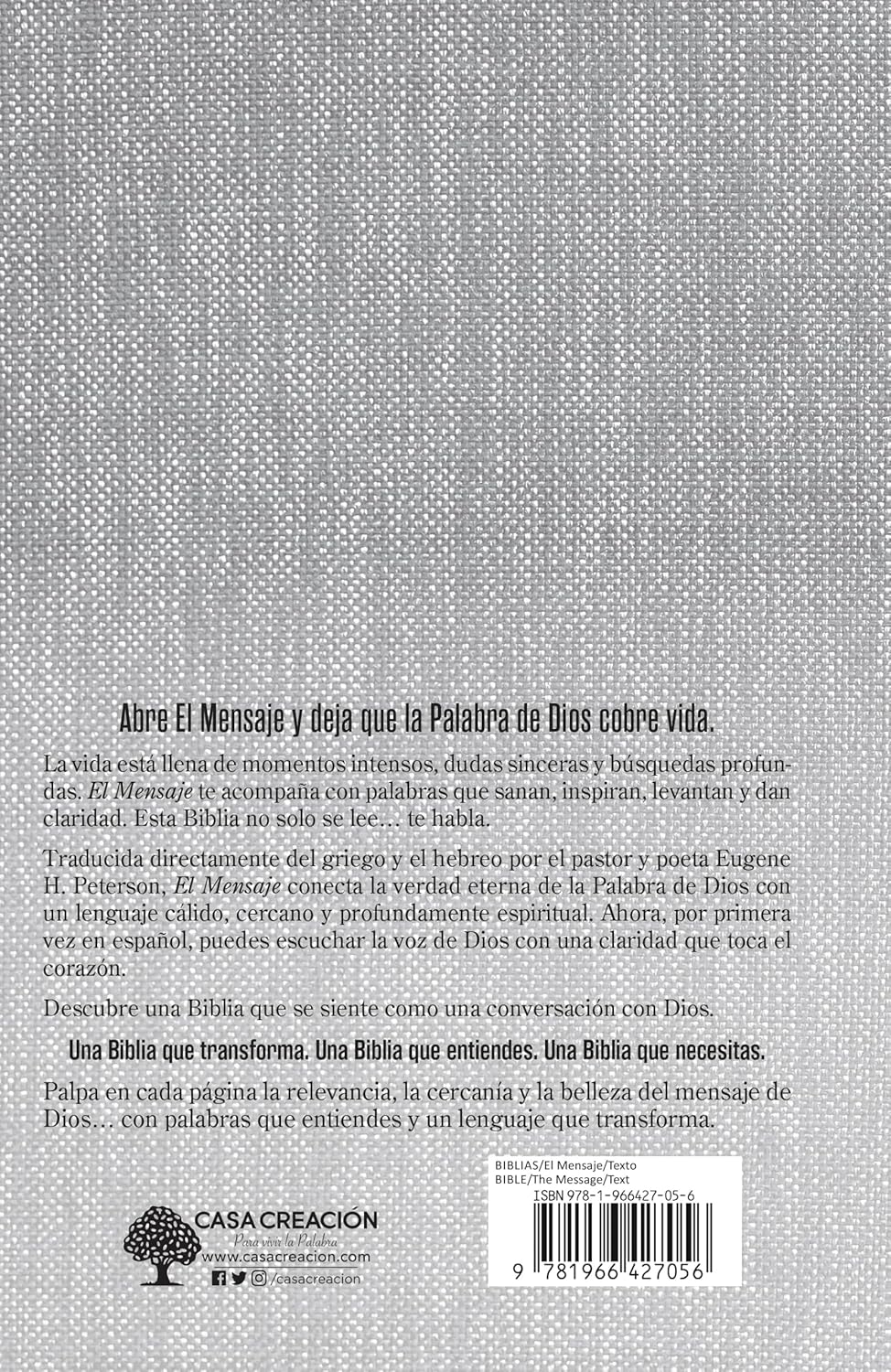 Biblia El Mensaje | Tapa dura gris tela | Lenguaje claro y profundo