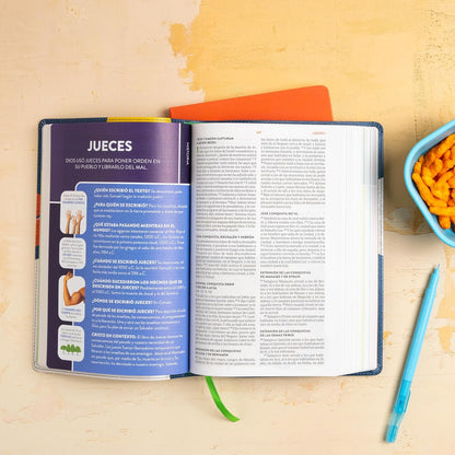 Biblia para Niños Exploradores | RVR 1960 | Azul cósmico | Símil piel | Ilustrada a color | Letra 9.5 pts