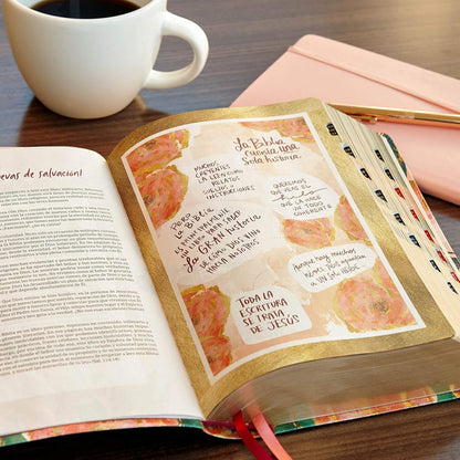 Biblia Devocional Centrada en Cristo | RVR 1960 | Floral símil piel con índice | 365 devocionales