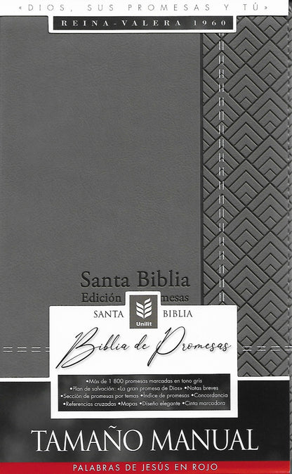 Santa Biblia de Promesas | RVR1960 | Letra Grande | Tamaño Manual con  Cierre  | Gris
