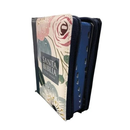 Biblia Reina Valera 1960 | Letra grande 11 pts | Tapa floral azul | Índice y cierre | Español