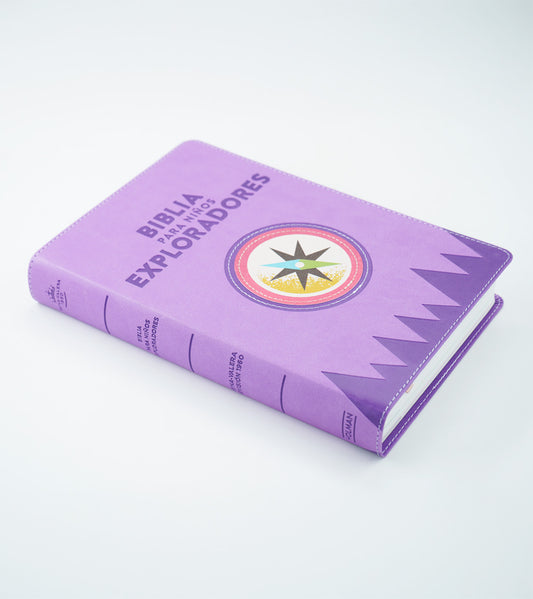 Biblia para Niños Exploradores | RVR 1960 | Lavanda | Ilustrada a color | Letra 9.5 pts | Símil piel