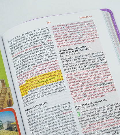 Biblia para Niños Exploradores | RVR 1960 | Lavanda | Ilustrada a color | Letra 9.5 pts | Símil piel