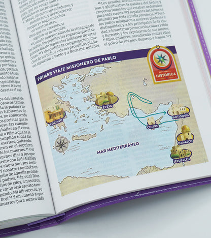 Biblia para Niños Exploradores | RVR 1960 | Lavanda | Ilustrada a color | Letra 9.5 pts | Símil piel