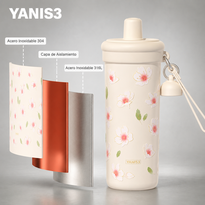 Vaso térmico | 600 ml | Acero inoxidable | Flor de melocotón