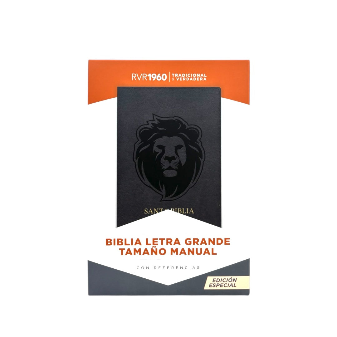 Biblia Reina Valera 1960 | Letra grande 12 pts | Tamaño manual | León ceniza | Español