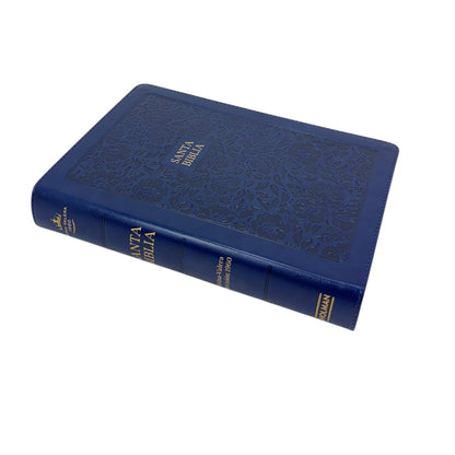 Biblia Reina Valera 1960 | Letra grande 12 pts | Tamaño manual | Símil piel azul marino con flores | Español