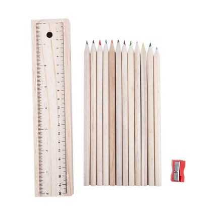 Set de Lápices de Colores con Caja de Madera y Regla - 12 Colores