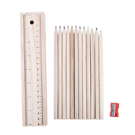 Set de Lápices de Colores con Caja de Madera y Regla - 12 Colores