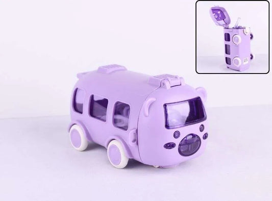 : Botella Infantil Autobús con Ruedas | 500 ml | Con pajita y correa | Lila